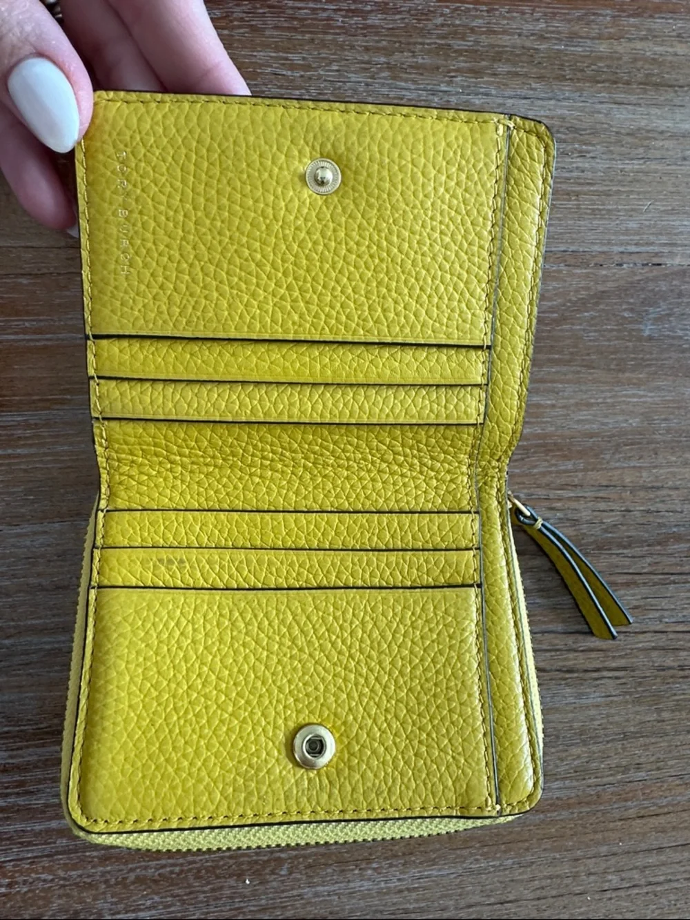 TORREY BURCH Britten Mini Wallet Pebbled Leather, Yellow - Picture 2 of 4